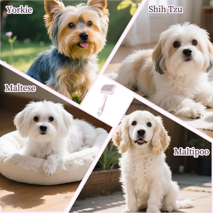 Self Cleaning Slicker Dog Brush for Small Long-Haired Breeds, One-Click Hair Removal, Puppy Essentials, Fit Yorkie, Shih Tzu, Maltese, Maltipoo, Pomeranian, Pet Grooming Tool (Pink)