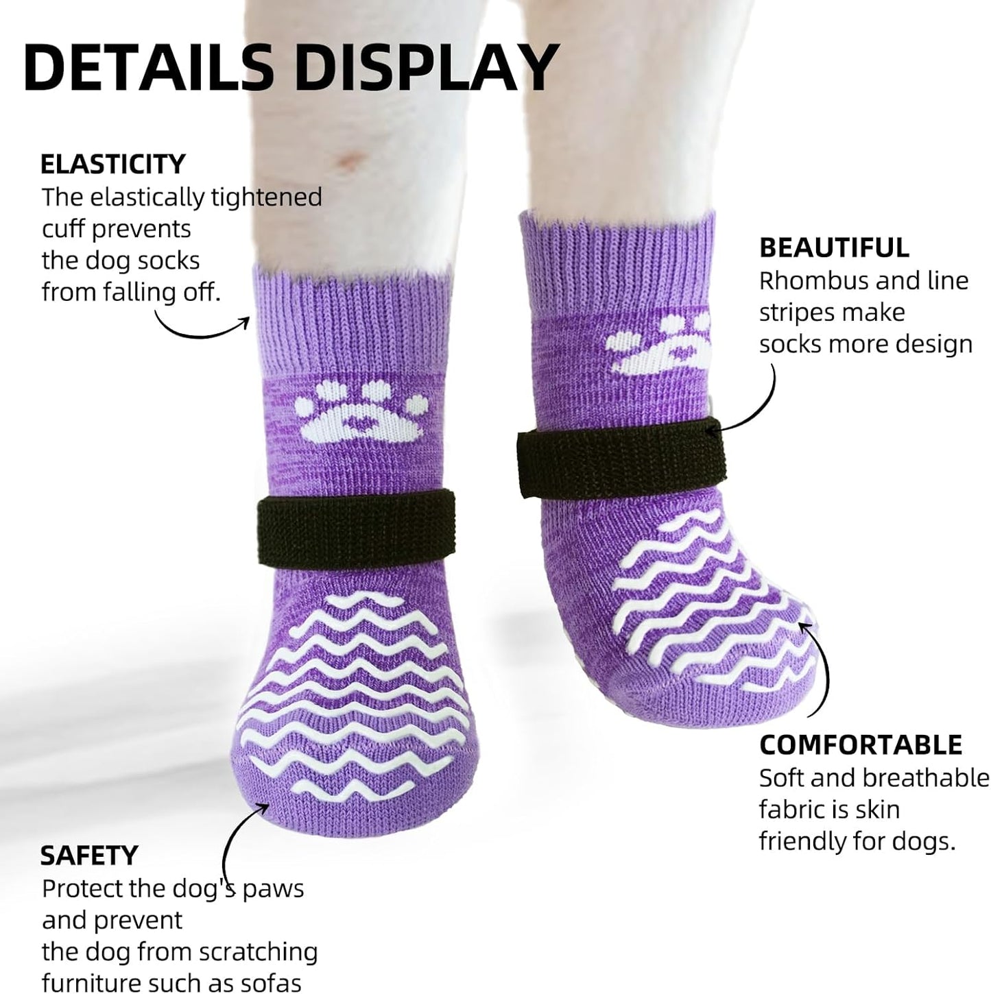 PUPTECK Anti Slip Dog Socks with Double Grippers for Hardwood Floors, Shoes for Hot/Cold Pavement, Boots & Paws Protectors to Prevent Licking, Traction Booties for Senior Small Large Dogs