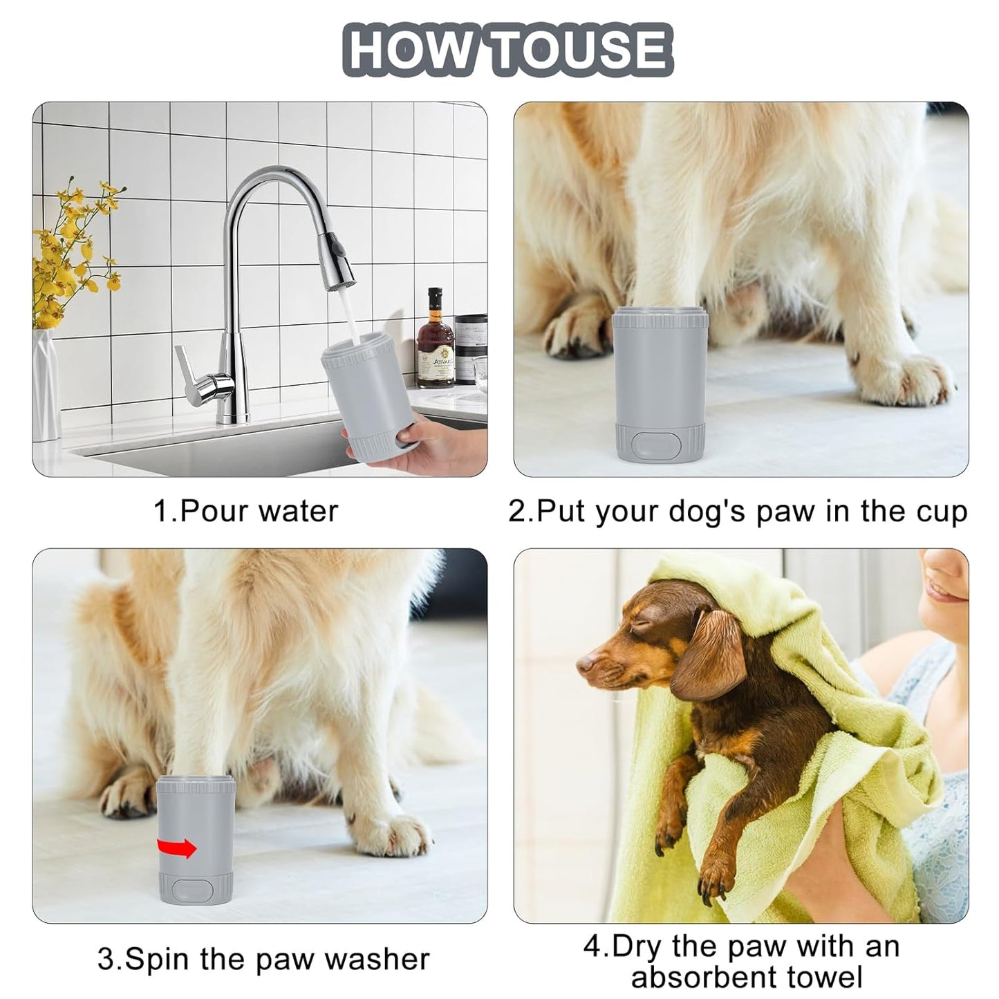 Dog Paw Cleaner, Pet Foot Washer for Small Medium Dogs Cat, Grooming Essentials to Wash Muddy Puppy Feet (Grey)