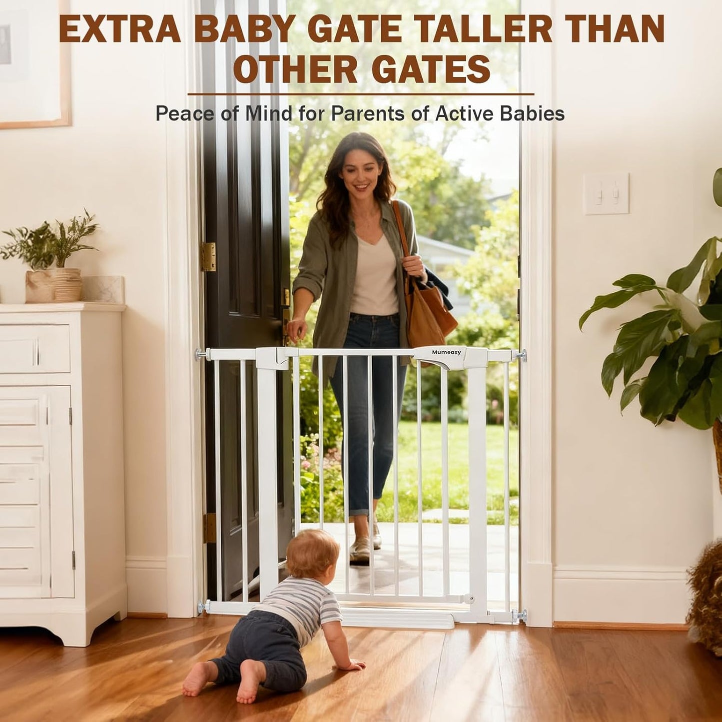 Mumeasy 36" High Extra Tall Dog Gate, 29.6"-40.5" Wide Pressure Mounted Tall Baby Gate for Dog, Auto Close Pet Gate with Door for Stairs,Doorways,House,Black
