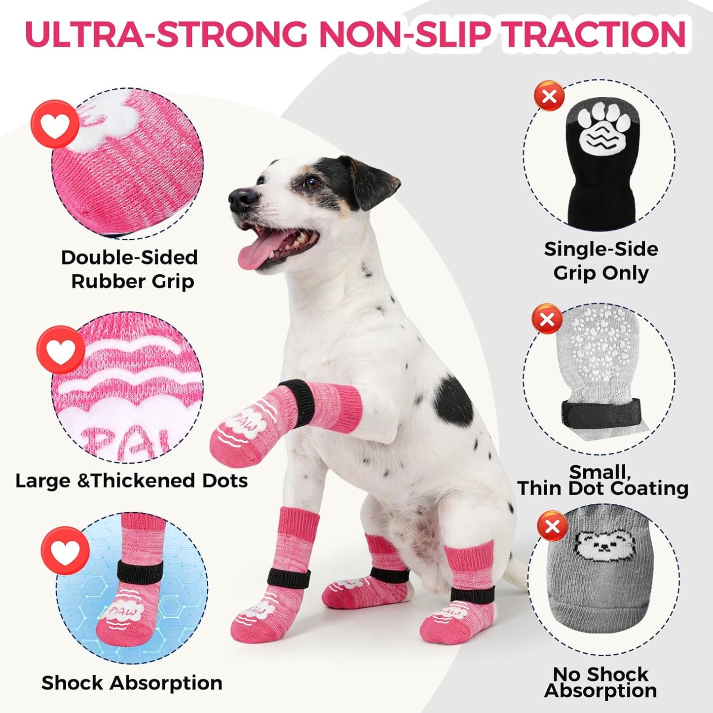 BINGPET Dog Socks to Prevent Licking Paws -Dog Shoes for Hot Pavement,Extra-Thick Grippy Dogs Sock for Hardwood Floors Anti-Slip,4Pcs All-Weather Boots Paw Protector for Small Medium Large Senior Dogs