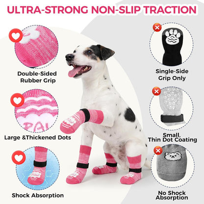 BINGPET Dog Socks to Prevent Licking Paws -Dog Shoes for Hot Pavement,Extra-Thick Grippy Dogs Sock for Hardwood Floors Anti-Slip,4Pcs All-Weather Boots Paw Protector for Small Medium Large Senior Dogs