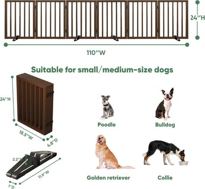 Freestanding Foldable Dog Gate - 4 Panel Room Divider with Metal Support Feet (Black)