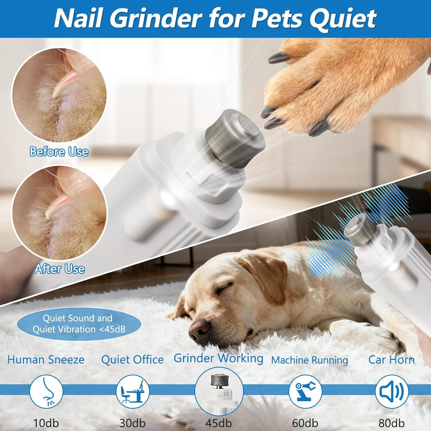 2-in-1 Led Cat Dog Nail Clipper & Nail Grinder with Lights,Rechargeable Pet Nail Trimmers with Nail File,Protective Guard,Quick Sensor,Pet Claw Clippers for Medium Small Dogs Cats Rabbits