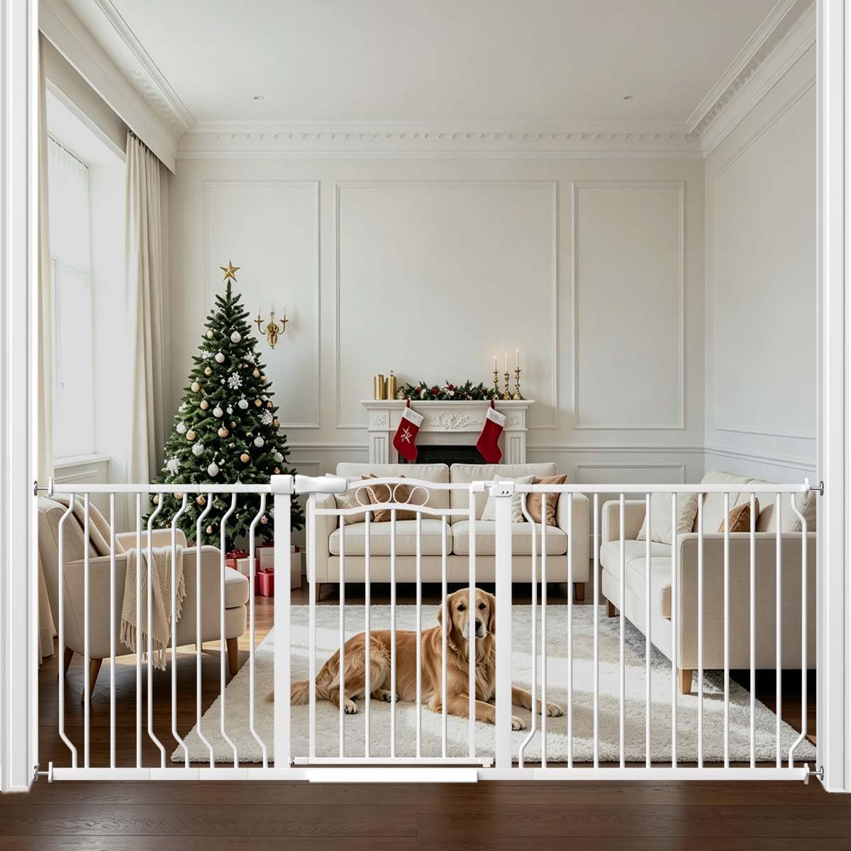 Fairy Baby 62.5"-71.6" Extra Wide Baby Gate Pressure Mount, Long Large Dog Gate Indoor Doorways Stairs, No Drill Safety Child Gate for Kids with Double Lock, Walk Thru Pet Gate for Puppy Doggy, Black
