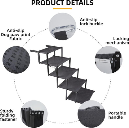 Dog Stairs 5 Steps Foldable Dog Ramp with Non-Slip Surface, Portable Dog Steps for Cars,SUV and Truck, Supports up to 250 lbs