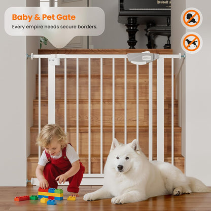 Safety Gate for Stairs & Doorways, Auto-Close Baby Gate or Dog Gate – Pressure Mount No Drilling, 30" Tall All Metal Frame with Dual Locking System (White, 30" Tall 29"-33" Wide)