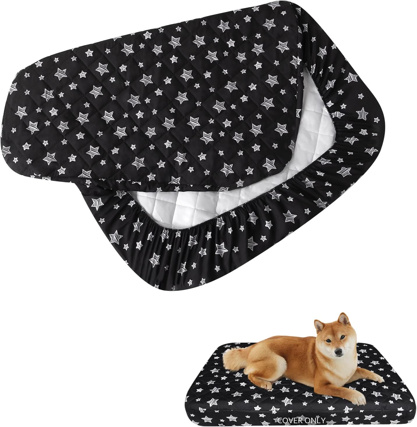 Waterproof Dog Bed Covers Replacement Washable Pet Hair Easy to Remove, Noiseless Quilted Puppy Pet Bed Cover Lovely Grey Star Print 29x41 Inches, for Dog/Cat, Cover Only