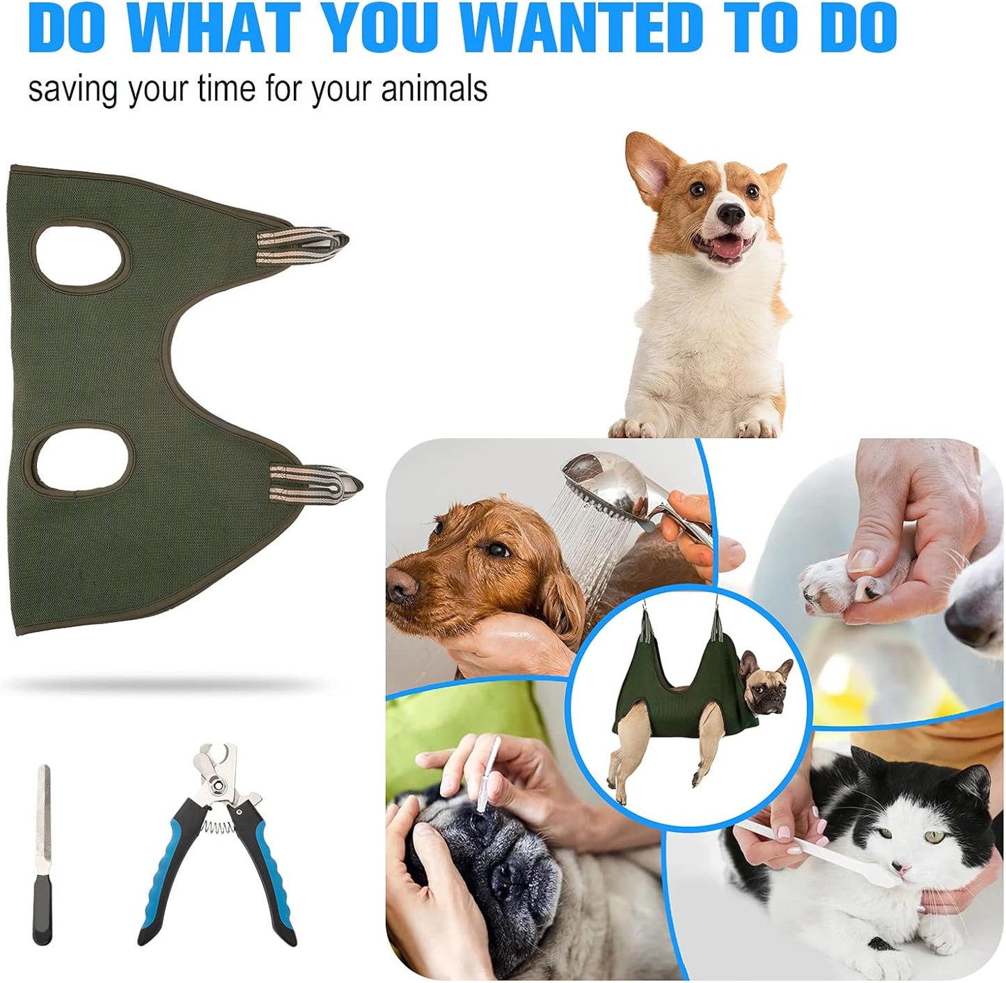 Kkiimatt 10 in 1 Pet Grooming Hammock Harness with Nail Clippers/Trimmer, Nail File, Dog Hammock/Grooming Sling for Nail Trimming/Clipping
