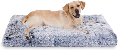 Bedfolks Waterproof Dog Crate Bed, Plush With Removable Washable Cover, Faux Fur Crate Pad for Medium Dogs, Fluffy Kennel 29"x21", Dark Grey
