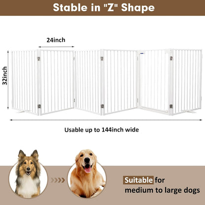 Metal Freestanding Dog Gates,Extra Wide 24", 32" Height Foldable Dog Fence for Indoor & Outdoor, Heavy Duty Freestanding Pet Barrier for Stairs, Doorways, Halls, Kitchen,Yard