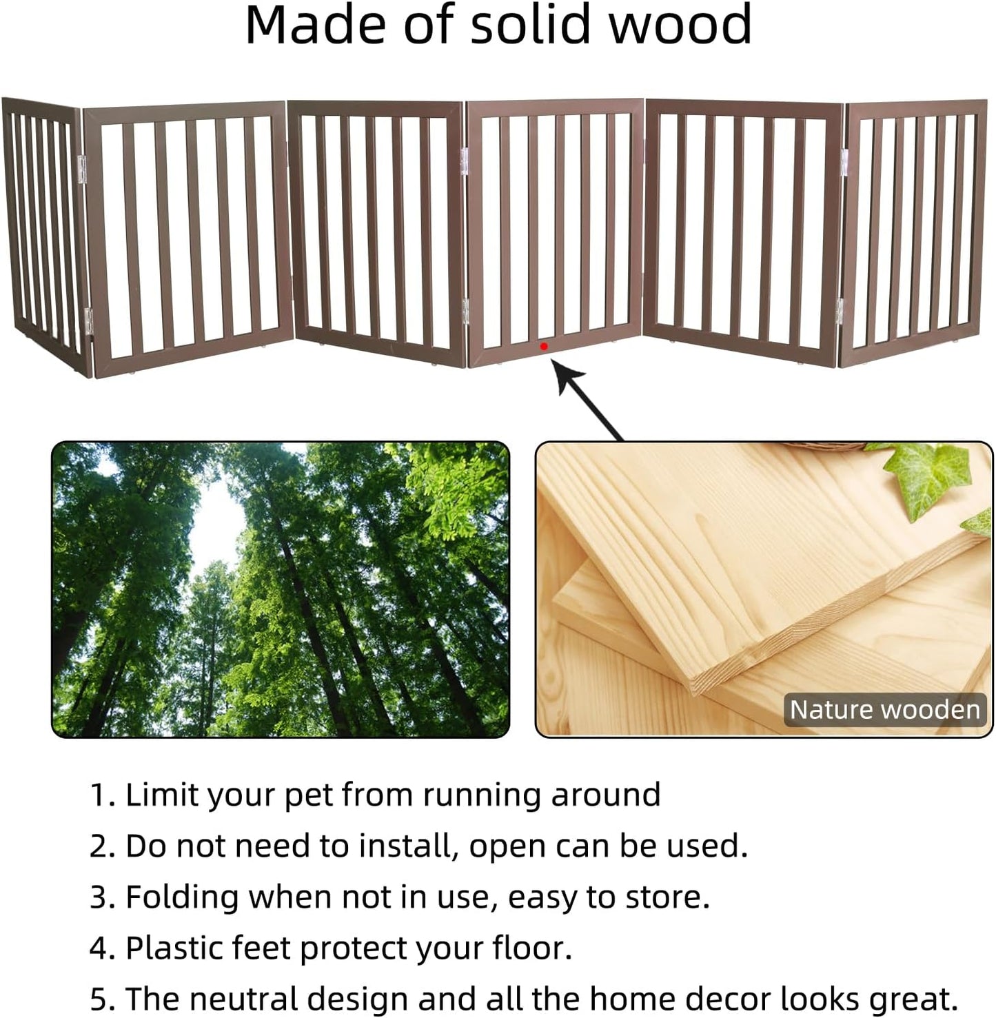 Dog Gate Indoor, Freestanding Dog Fence for The House, Doorways, Hallways,or Stairs,Pet Gate Foldable Wooden,Expandable 24" Height 3 Panels,White