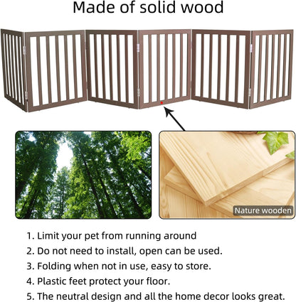 Dog Gate Indoor, Freestanding Dog Fence for The House, Doorways, Hallways,or Stairs,Pet Gate Foldable Wooden,Expandable 24" Height 3 Panels,White