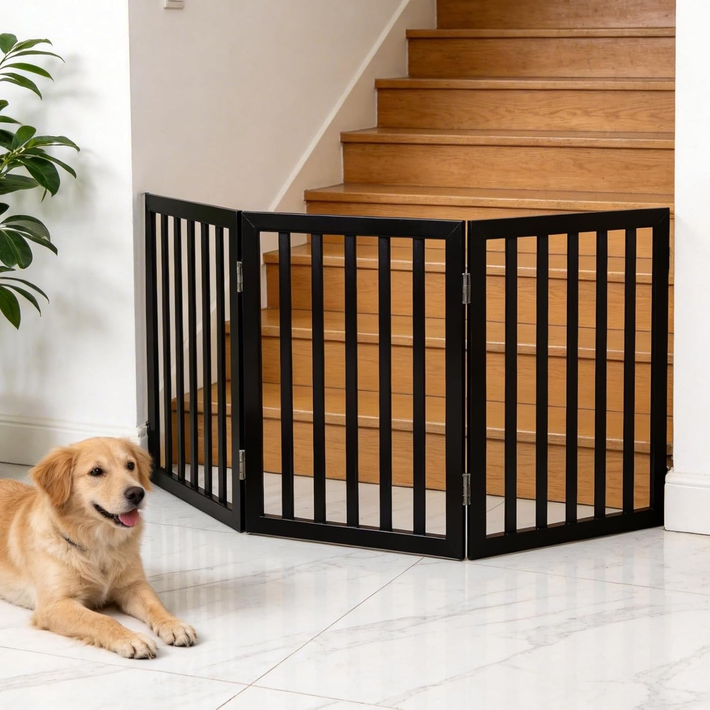 Dog Gate Indoor, Freestanding Dog Fence for The House, Doorways, Hallways,or Stairs,Pet Gate Foldable Wooden,Expandable 24" Height 3 Panels,White