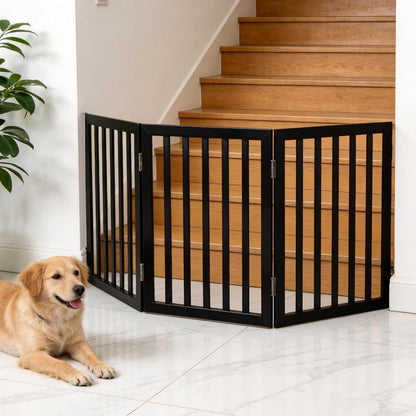 Dog Gate Indoor, Freestanding Dog Fence for The House, Doorways, Hallways,or Stairs,Pet Gate Foldable Wooden,Expandable 24" Height 3 Panels,White