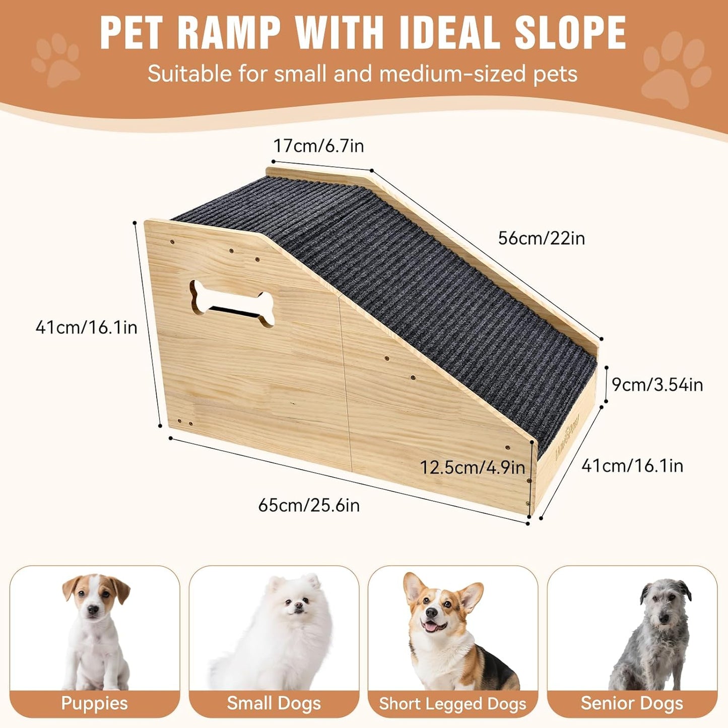 VavoPaw Dog Ramps for Small Dogs, Dog Steps for Couch with Non-slip Cover and Pads, Gentle Slope Ramp for Dogs to Get on Bed, Couch, Patio, Window Sill, Car, Easy up and down Pet Ramps for Puppy, Cats