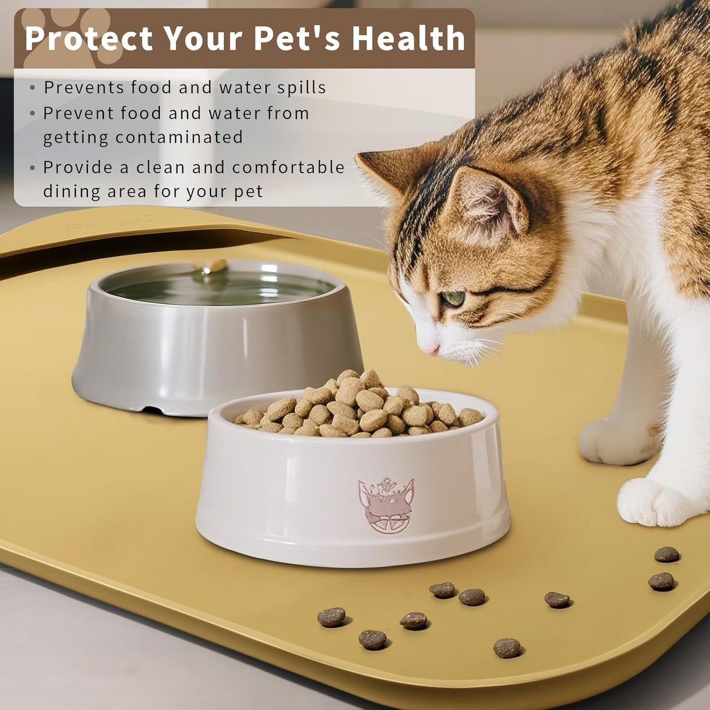Smilool Silicone Pet Food Mat with Raised Edge for Food and Water Bowl, Dog Feeding Mats, Cat Food Trays for Floor Waterproof, Rubber Tray for Dogs and Cats, 19 x 12 x 0.7 Dark Brown