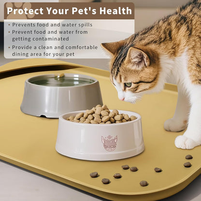 Smilool Silicone Pet Food Mat with Raised Edge for Food and Water Bowl, Dog Feeding Mats, Cat Food Trays for Floor Waterproof, Rubber Tray for Dogs and Cats, 19 x 12 x 0.7 Dark Brown
