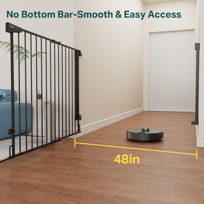Cumbor 29.2–43" Baby Gate for Stairs, Hardware Mounted (Drill Required), Expandable No Bottom Bar Dog Gate, Auto Close Extra Wide Walk Thru, Pet & Toddler Proof Gate, Top & Bottom of Stairways(Black)