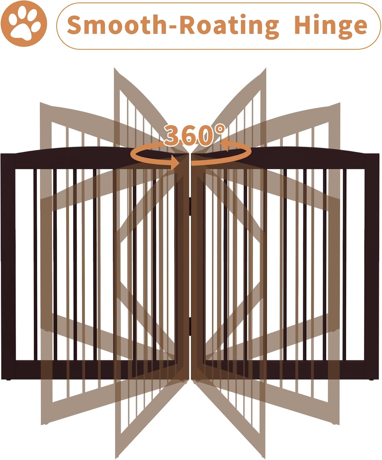 PUPETPO Freestanding Dog Gate with Door, Pet Gate for Stairs, 80 inch Wide Pet Barrier Indoor, Dog Fences Indoor, Support Feet Included, 4 Panels, 24" Tall, Dark Brown