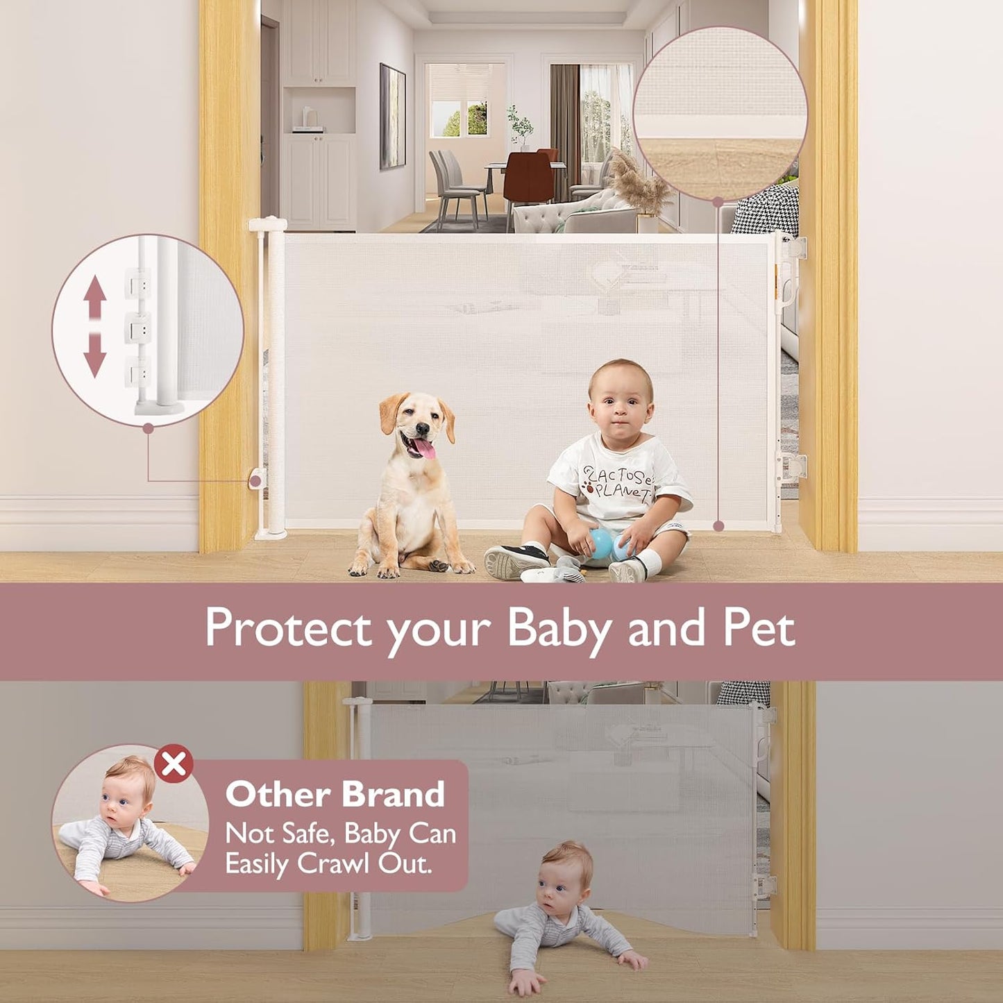 Momcozy Retractable Baby Gate, Mesh Baby Gate or Mesh Dog Gate, 33" Tall,Extends up to 71" Wide, Child Safety Gate for Doorways, Stairs, Hallways, Indoor/Outdoor