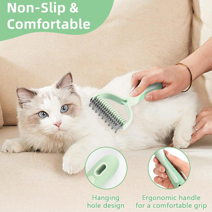 Dematting Comb for Dog and Cat, 2 In 1 Double Sided Pet Grooming Brush, Undercoat Rake Deshedding Tool for Small, Medium & Large Dogs Cat Tangles Removing