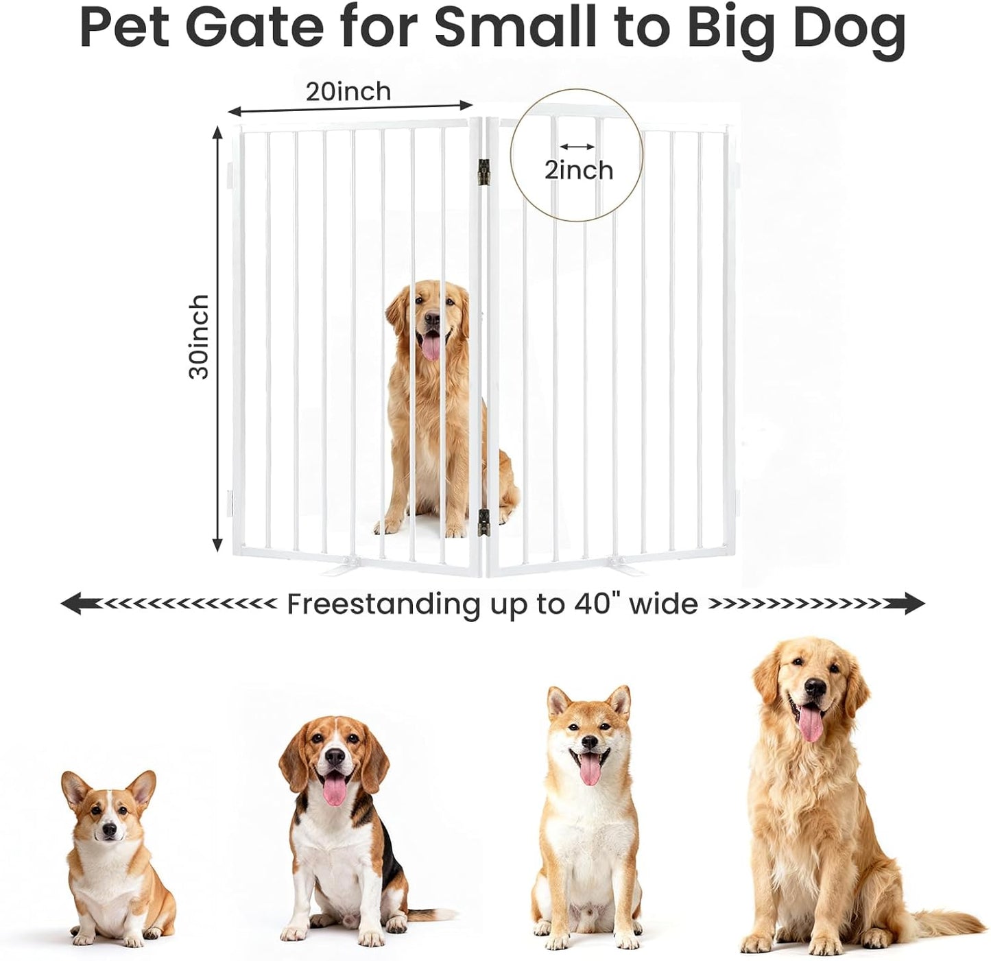 Metal Freestanding Dog Gate with Cat Door for Outdoor Indoor,80" Extra Wide Foldable Pet Fence,30" Tall Dog Gate for Large Opening,Stairs,Hallways,Doorways,Deck,Yard,with 3PCS Support(4 Panels,Black)