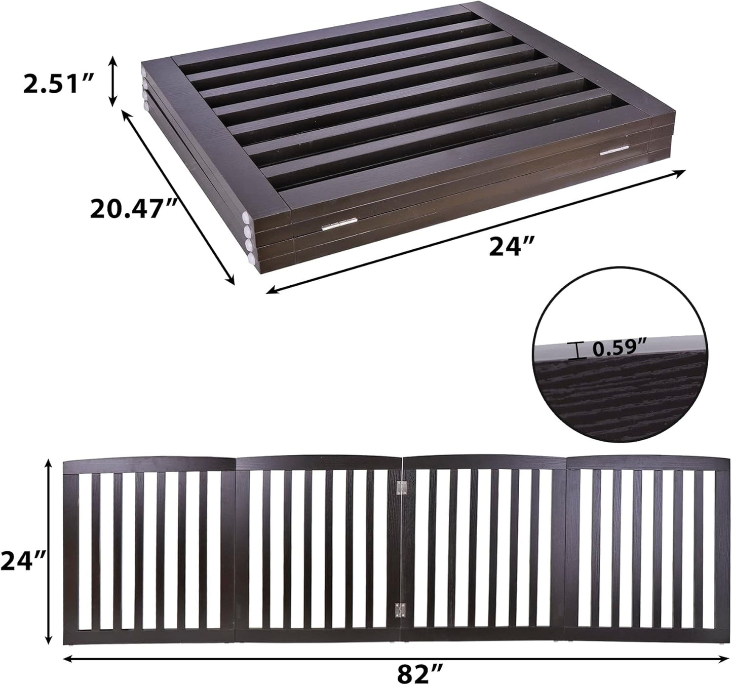Nouva 36" H Pet Gate, 3 Panels Indoor Foldable Dog Fence, Dog Gate for Stairs Doorways, Hardwood Pet Gate, Freestanding Pet Fence, White