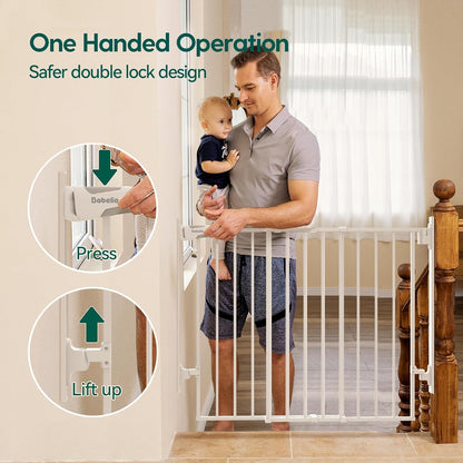 Babelio 29.7-46.5" No Bottom Bar Baby/Dog Gate for Stairs, House and Doorways, Auto Close Safety Pet Gates with Large Walk Thru Door, Hardware Mount, Black