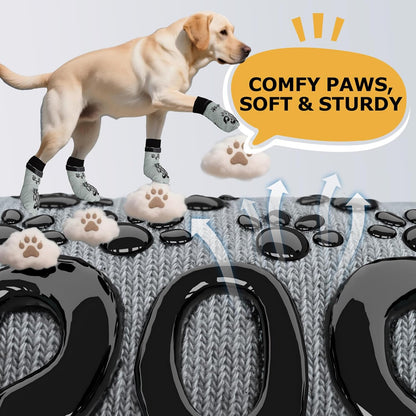 Anti Slip Dog Socks to Prevent Licking Paws - Double Side Paw Covers Dogs Grip Sock for Hardwood Floors, No Twist Dog Booties Grippy Socks for Small Medium Large Senior Dogs, Light Grey and Black, L