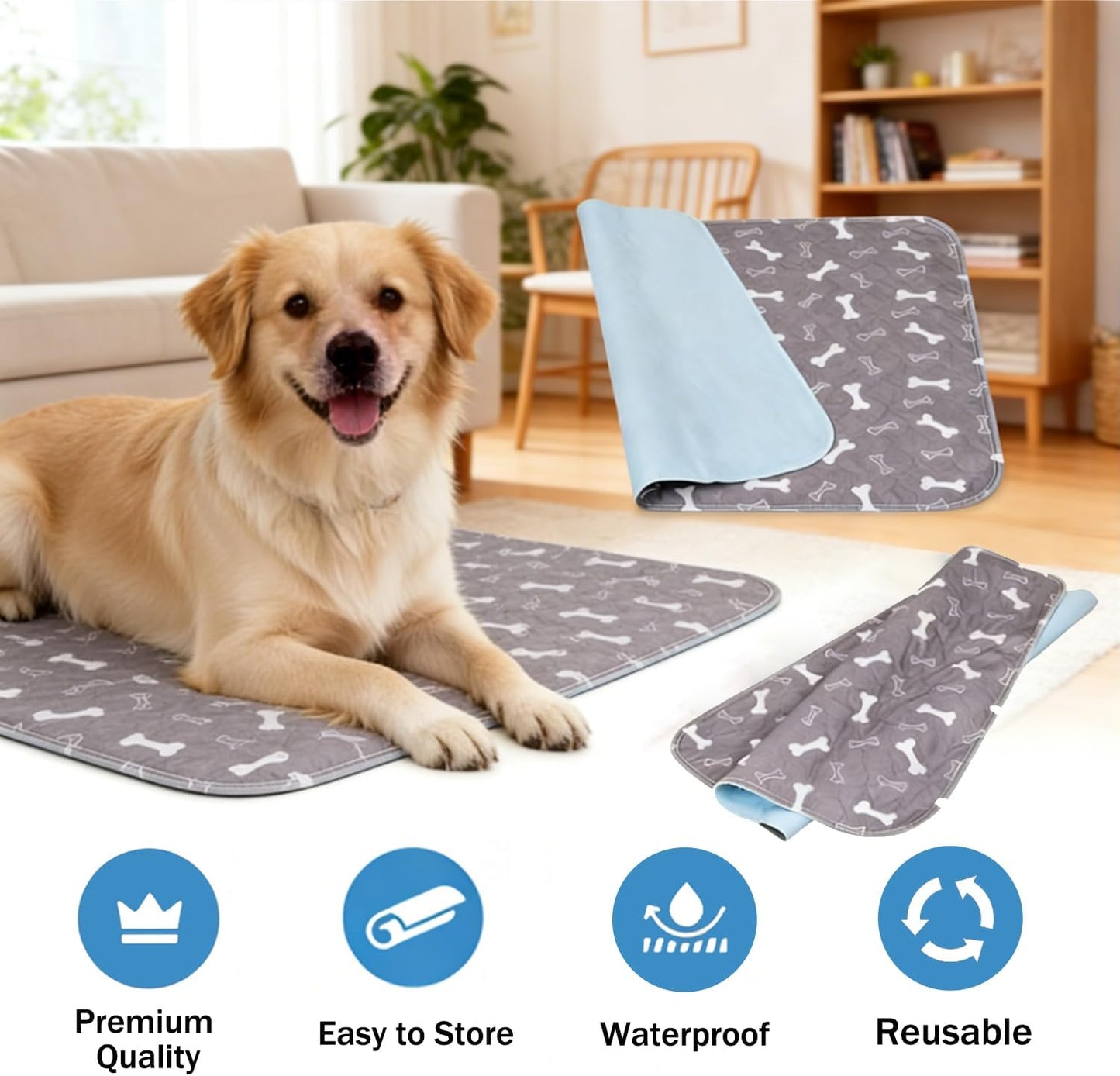 Puppy Pads with Pheromones, Reusable Puppy Pads Washable for Dogs & Cats - Leak & Odor Proof, Non-Slip Base, Easy to Clean & Reusable (L: 31.5" × 35.4")