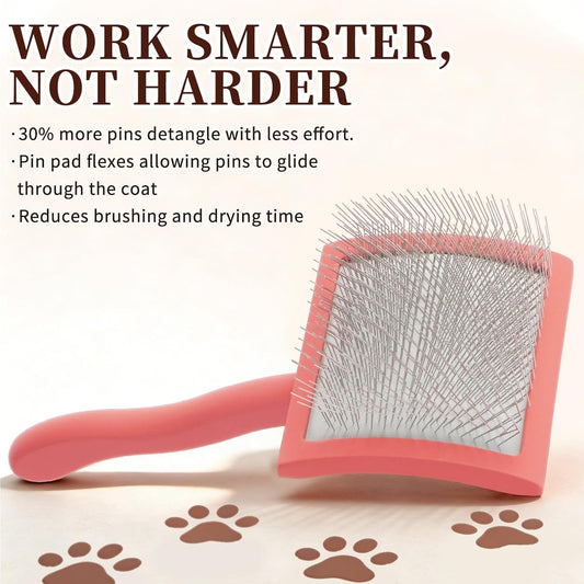 Ergonomic Slicker Brush for Dogs - Deshedding Tool for Thick Undercoat, Grooming Brush for Large Dogs (Samoyed), Easy-Clean, Red Large
