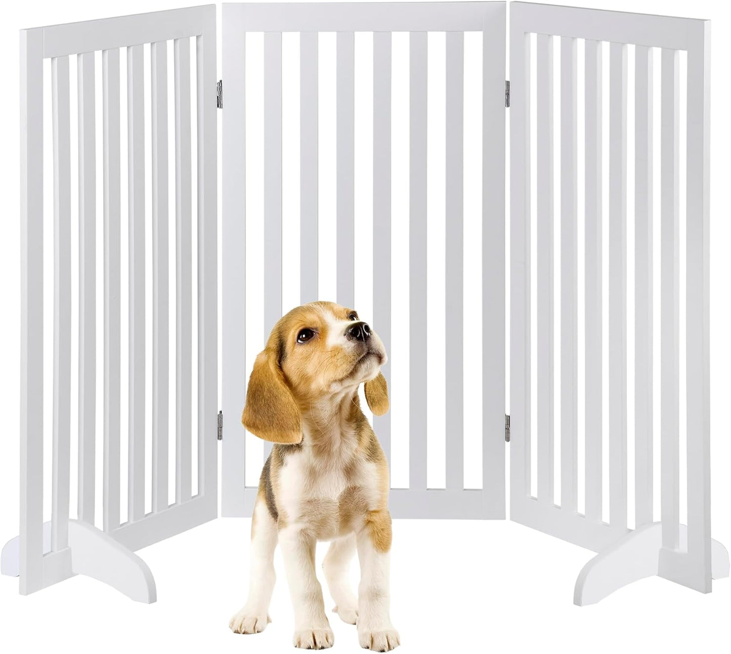 Freestanding Dog Door Indoor Folding Puppy Gate for Doorways Stairs 4-Panel Wood Pet Safe Barrier Fence for Hallways, Gray