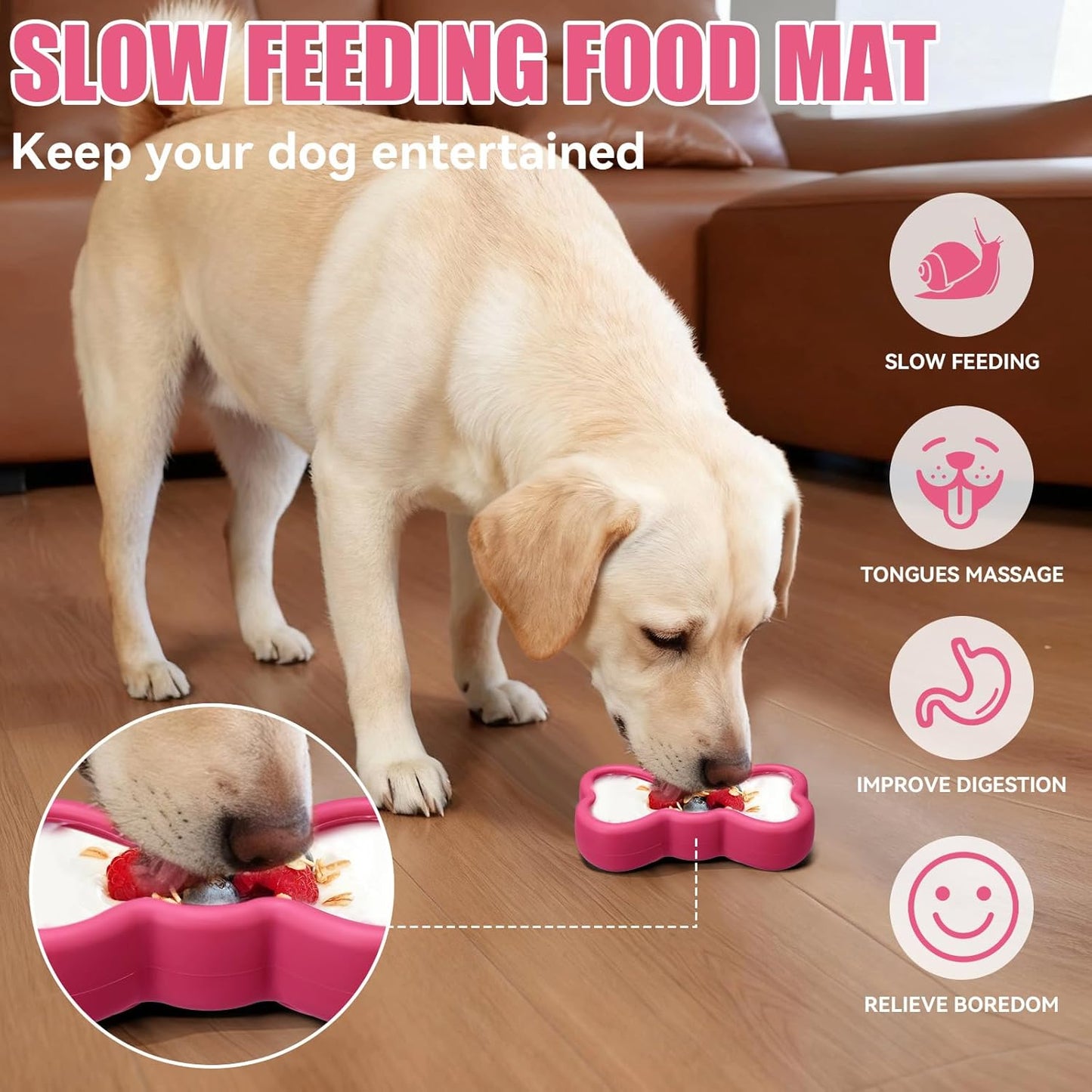 Freeze Dog Lick Bowl, Animire Non-Slip Slow Feeder Lick Mat for Dogs, Silicone Dog Enrichment Bowl for Distraction Anxiety Relief Boredom, BPA Free, Dishwasher Safe(Rose,S)