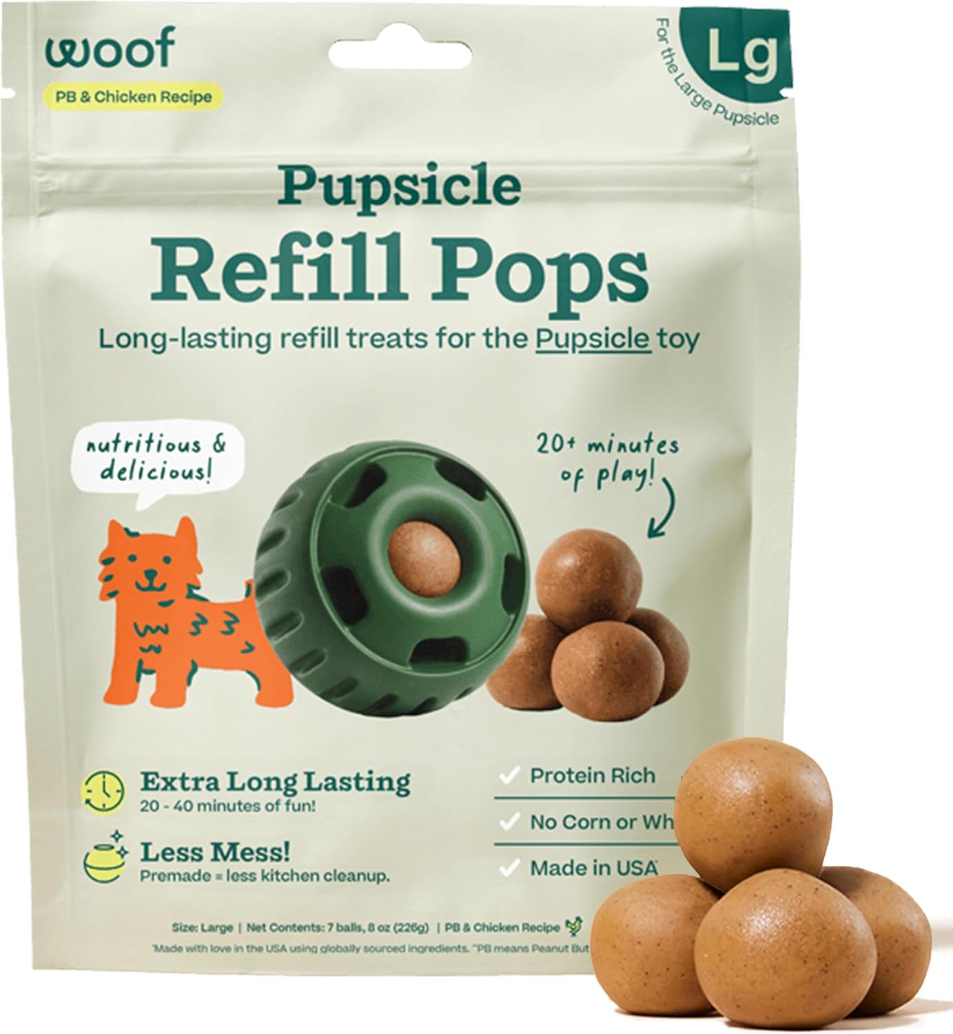 WOOF Pupsicle Refill Pops - Low-Mess Dog Snacks - with Peanut Butter and Beef - Dog Treats - Long Lasting - Large Pops - 7 Count