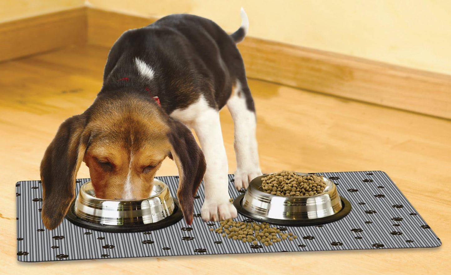Drymate Pet Bowl Placemat, Dog & Cat Food Feeding Mat - Absorbent Fabric, Waterproof Backing, Slip-Resistant - Machine Washable/Durable (USA Made) (12” x 20”) (Indigo)