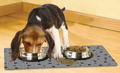 Drymate Pet Bowl Placemat, Dog & Cat Food Feeding Mat - Absorbent Fabric, Waterproof Backing, Slip-Resistant - Machine Washable/Durable (USA Made) (12” x 20”) (Indigo)