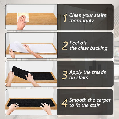 Stair Treads for Wooden Steps Carpet, Non-Slip Stair Runner Indoor Outdoor Stair Tread Mats Covers Pads, 19" x 31"Matching Landing Step Runner for Elders, Kids and Dogs (19" x 31", Black)