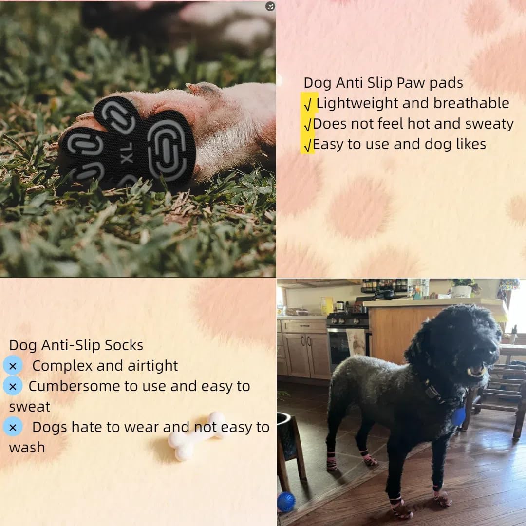 24pcs Paw Pads for Dogs Traction – Self Adhesive Paw Grips for Senior Dogs, Anti-Slip Disposable Paw Protector Pads for Hardwood Floors, Comfortable & Secure Fit (Black, XL)