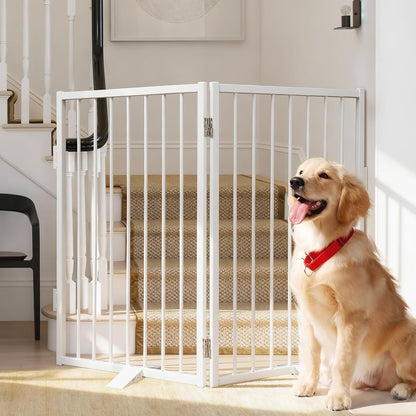 Snagle Paw Full Metal Freestanding Dog Gate,Indoor Dog Gate with Floor Protect Support Feet, 40x24 Inches Foldable Dogs Barrier for Stairs, Hallways and Doorways (24'' H 2 Panel, White