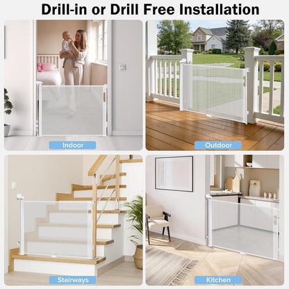 Retractable Baby Safety Gate, 33.8" Tall Extends to 55" Wide, Dual Lock, Adjustable Mounting, Extendable Pet Gate for Hallways, Stairs, Indoor & Outdoor（Black）