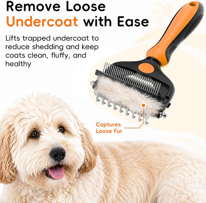 3-in-1 Professional Pet Grooming Brush for Dogs & Cats – Dematting Comb, Undercoat Rake & Deshedding Tool for Long & Short Hair, Heavy Shedding & Matted Fur (Blue)