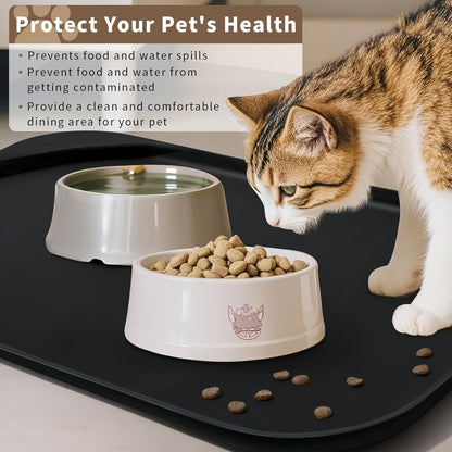 Smilool Silicone Pet Food Mat with Raised Edge for Food and Water Bowl, Dog Feeding Mats, Cat Food Trays for Floor Waterproof, Rubber Tray for Dogs and Cats, 19 x 12 x 0.7 Dark Brown