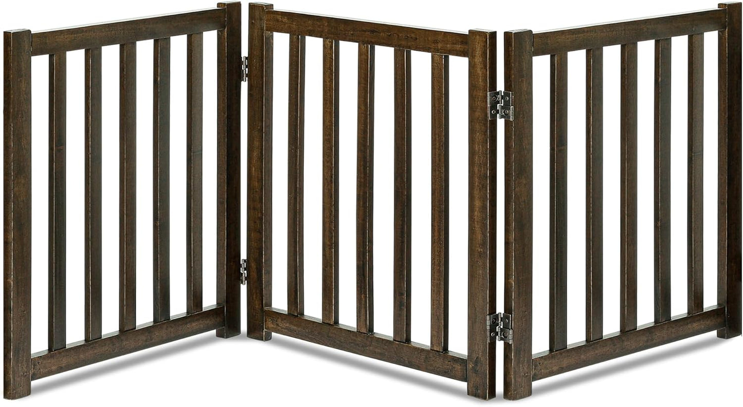 LZRS 2-Panel Wooden Free Standing Foldable Dog Gate Indoor – Solid Hardwood 24" High, Step-Over Safety Pet Gate for Doorways, Stairs & Small Spaces - Indoor Use, White