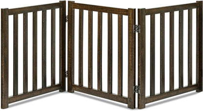 LZRS 2-Panel Wooden Free Standing Foldable Dog Gate Indoor – Solid Hardwood 24" High, Step-Over Safety Pet Gate for Doorways, Stairs & Small Spaces - Indoor Use, White