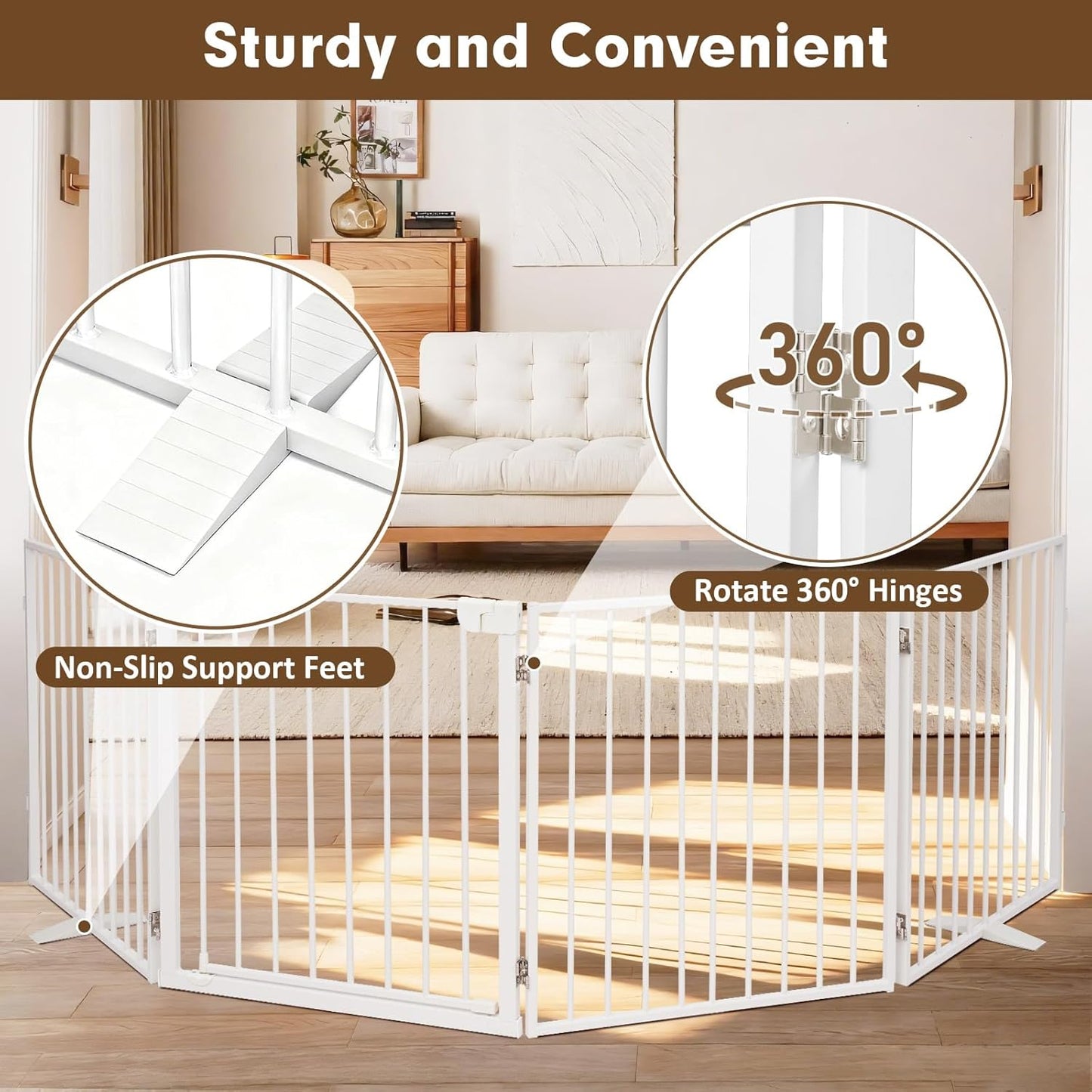 104" Extra Wide Dog Gate, Heavy Duty Metal Freestanding Dog Gate with Door for Indoor & Outdoor, Foldable Pet Fence for Doorways,House,Porch,Deck,Yard,Stairs, Auto Close(4 Panels,Black)