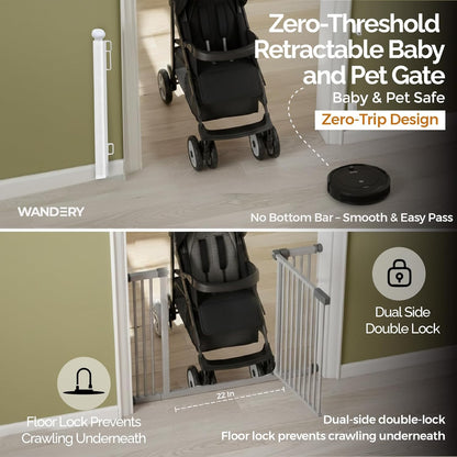 Retractable Baby Gate - 118" Extra Wide Mesh Dog Gate with Support Rods - 34" Tall for Stairs, Doorways, Hallways - Drill or No-Drill - Pet & Cat Gate - Outdoor/Indoor (Black, 9.84 ft)