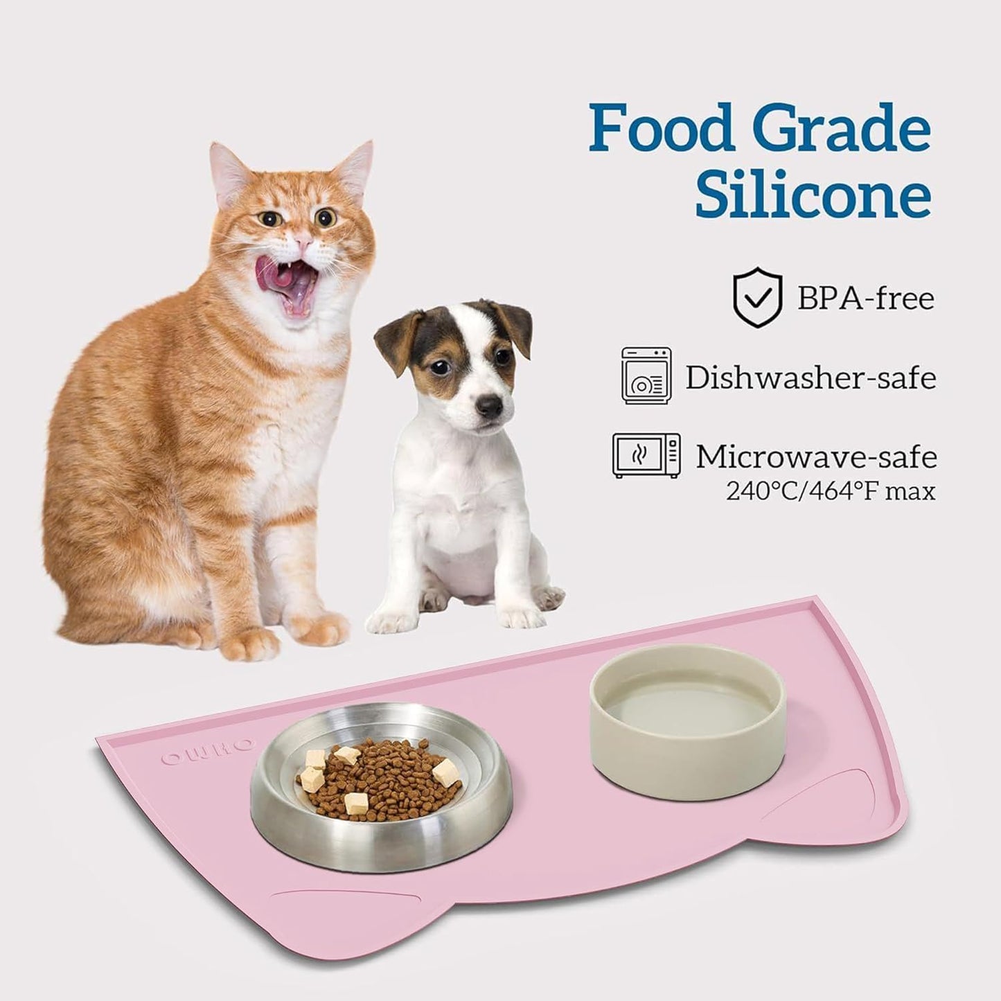 OHMO - Cat Food Mat, Silicone Pet Feeding Mat for Floor Non-Skid Waterproof Dog Water Bowl Tray, Easy to Clean Pet Placemat (Erythrinus, 18 * 9.8'')