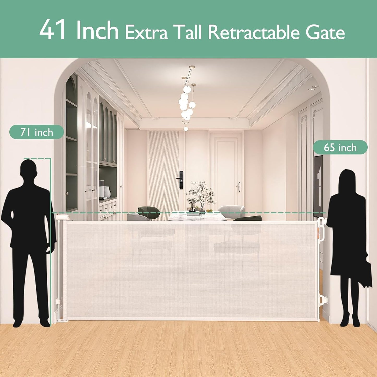 Retractable Baby Gate, Momcozy Extra Wide Mesh Baby Gates for Stairs, 41" Tall, Extends to 71" Wide, Black, Pet Dog Gate for Doorways, Stairs, Hallways, Indoor/Outdoor