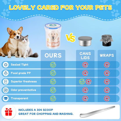Canned Cat Food Storage Lids,Reusable Airtight Can Cover Pet Food Sealer - Keeps Dog Food Storage Container Food Fresh, Cat Food Container Eliminates Odor, Easy To Use With SUS 304 Spoon,Can Opener